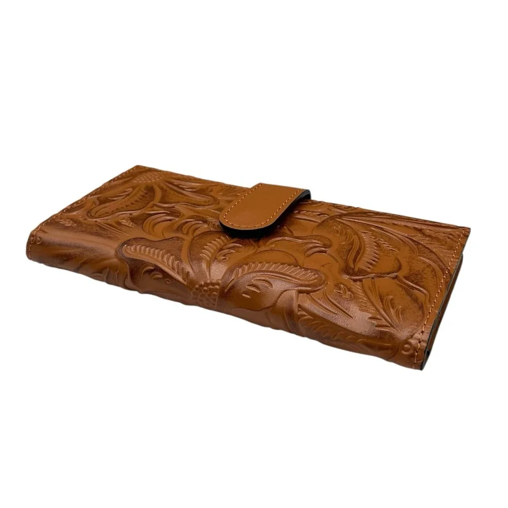 Patricia Nash Womens Nazari Tooled Leather Bifold Wallet Cognac Tan Brown RFDI